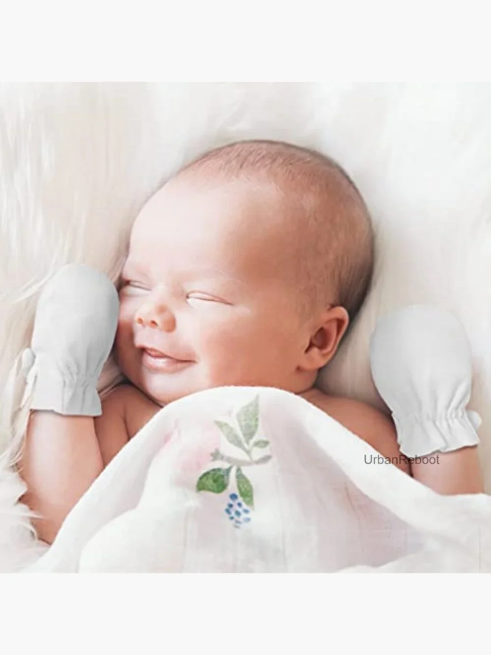 100% Cotton Baby No Scratch Mittens, Stay On, Adjustable Infant Gloves